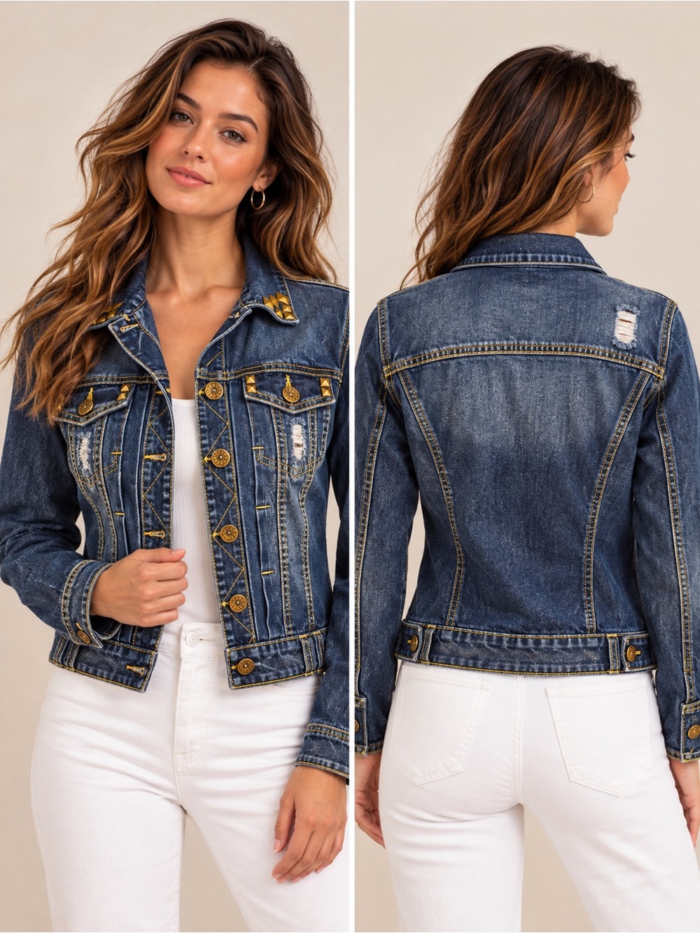 Democracy Distressed Studded Denim Jacket Medium EUC